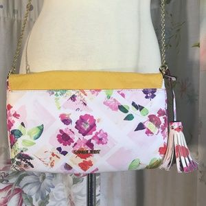 Floral Crossbody Purse Pink and Yellow with Tassel
